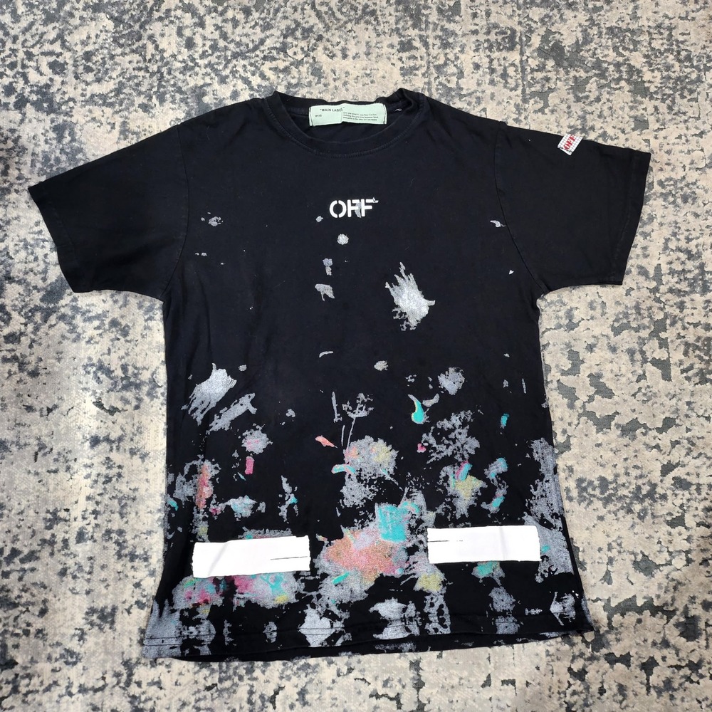 Off-White Galaxy Paint Splatter T-Shrt Black Virgil Abloh Mens Small Graphic Tee
